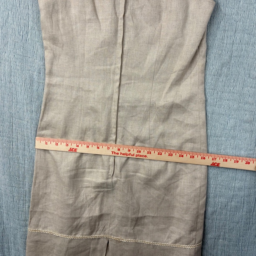 Elegant Linen‎ Blend Sleeveless Sheath Dress Pearl Trim Office Career - Picture 11 of 12